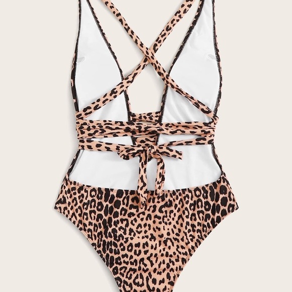 Animal Print Criss Cross One Piece - Picture 3 of 4
